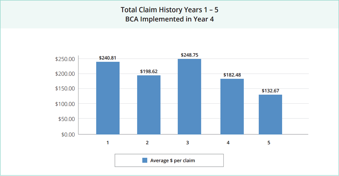 total claims history bca 4 years avg claim